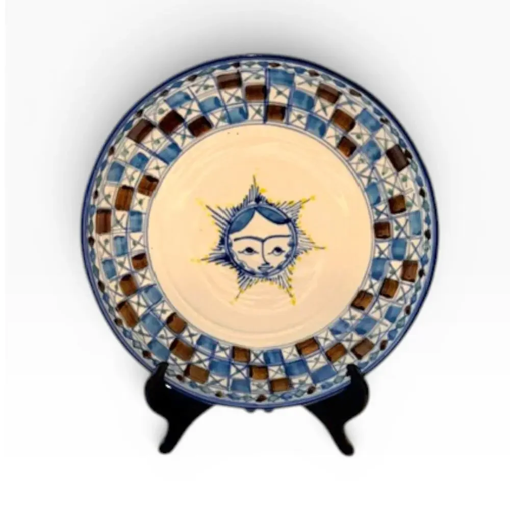 Hand Painted Artisan Sun Face Ceramic Dinnerware Set 5 Piece